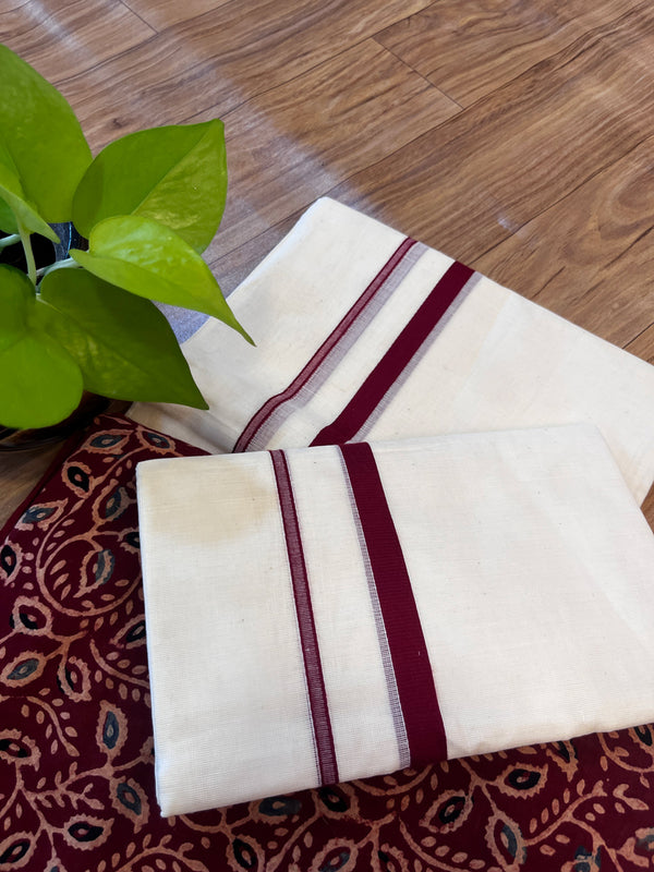 🌿 Puliyilakkara Handloom Set Mundu with Brocade Blouse – Heritage with a Touch of Royalty ✨