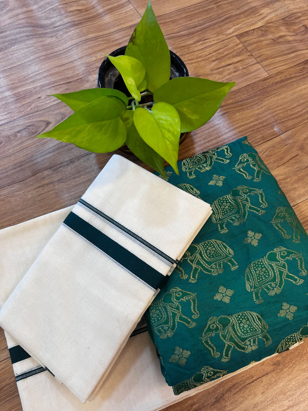 ๐ฟ Puliyilakkara Handloom Set Mundu with Brocade Blouse โ Heritage with a Touch of Royalty โจ