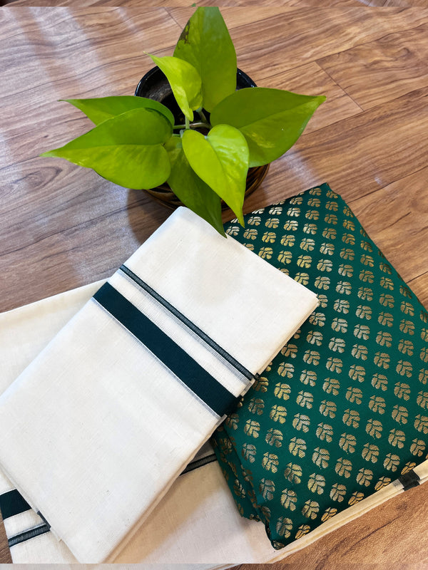 ๐ฟ Puliyilakkara Handloom Set Mundu with Brocade Blouse โ Heritage with a Touch of Royalty โจ