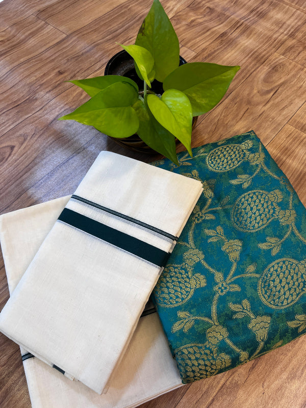 ๐ฟ Puliyilakkara Handloom Set Mundu with Brocade Blouse โ Heritage with a Touch of Royalty โจ