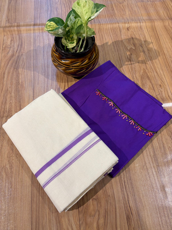 🌿 Puliyilakkara Handloom Set Mundu With Blouse – Timeless Kerala Tradition ✨