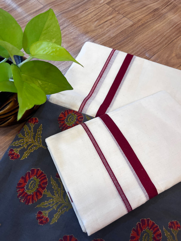 🌿 Puliyilakkara Handloom Set Mundu with Brocade Blouse – Heritage with a Touch of Royalty ✨