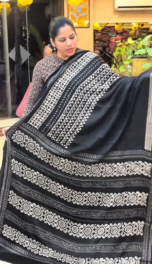 Ajrakh modal silk saree ZA7788
