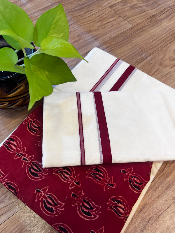 🌿 Puliyilakkara Handloom Set Mundu with Brocade Blouse – Heritage with a Touch of Royalty ✨