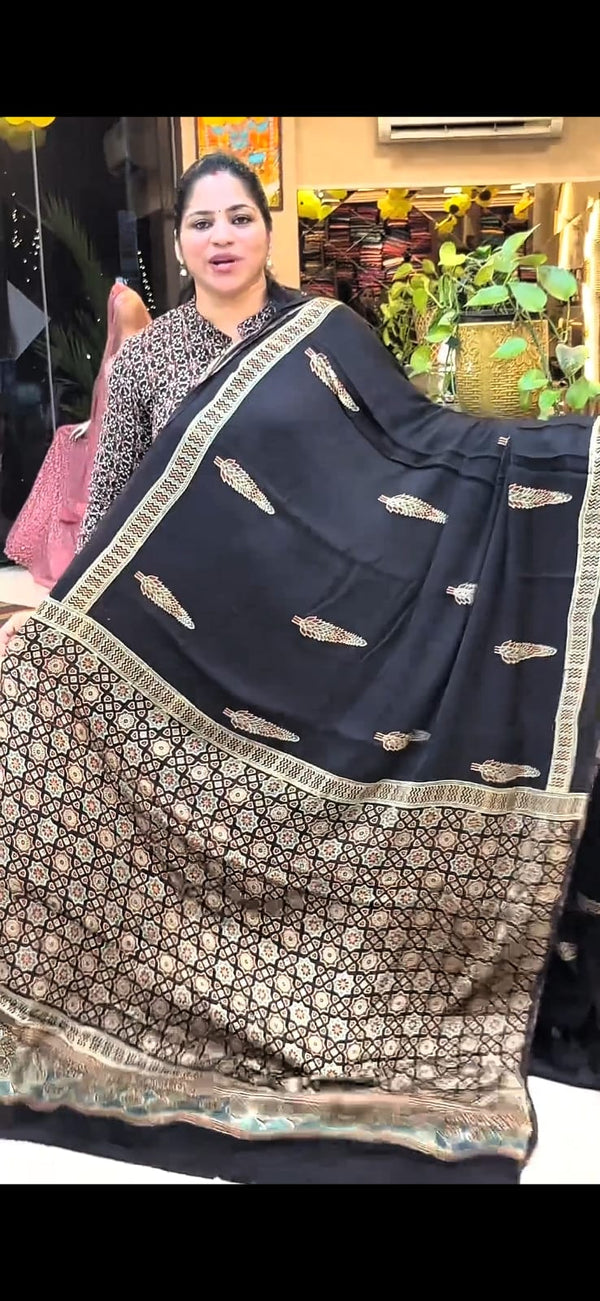 Ajrakh modal silk saree ZA7788