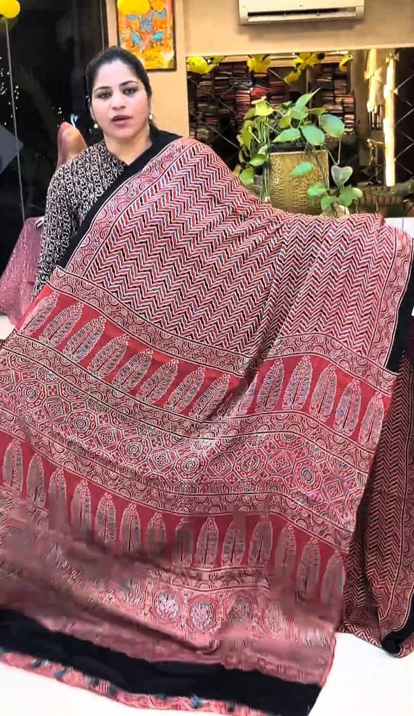 Ajrakh modal silk saree ZA7788