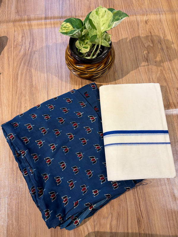 ๐ฟ Puliyilakkara Handloom Set Mundu with Blouse โ Timeless Kerala Tradition โจ