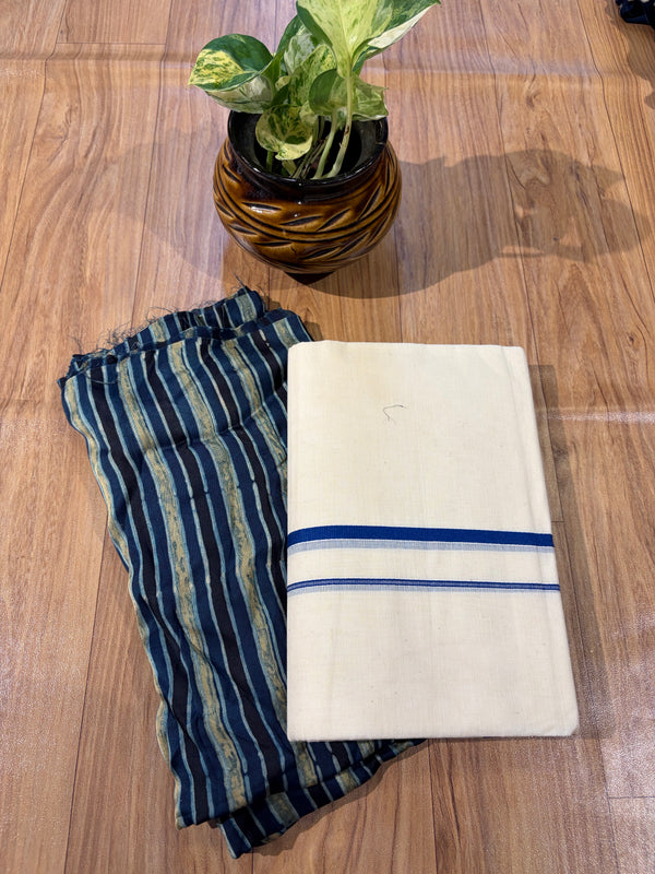 ๐ฟ Puliyilakkara Handloom Set Mundu with Blouse โ Timeless Kerala Tradition โจ