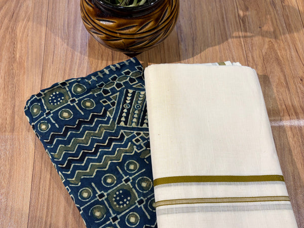 ๐ฟ Puliyilakkara Handloom Set Mundu With Blouse โ Timeless Kerala Tradition โจ