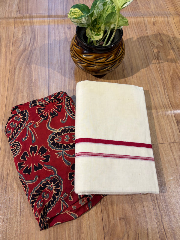 🌿 Puliyilakkara Handloom Set Mundu – Timeless Kerala Tradition ✨