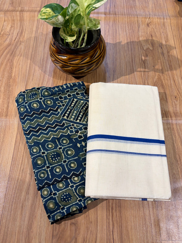 ๐ฟ Puliyilakkara Handloom Set Mundu with Blouse โ Timeless Kerala Tradition โจ