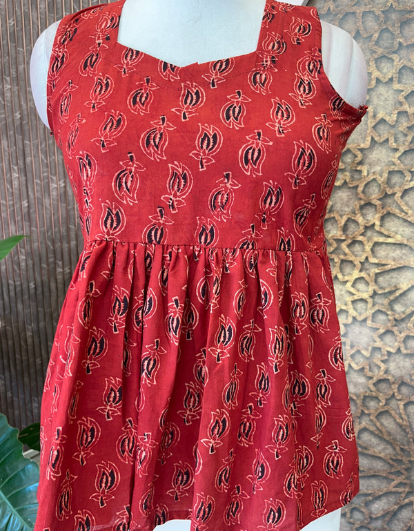 Aaliya trendy printed short kurti for women Ajrakh cotton flare kurti