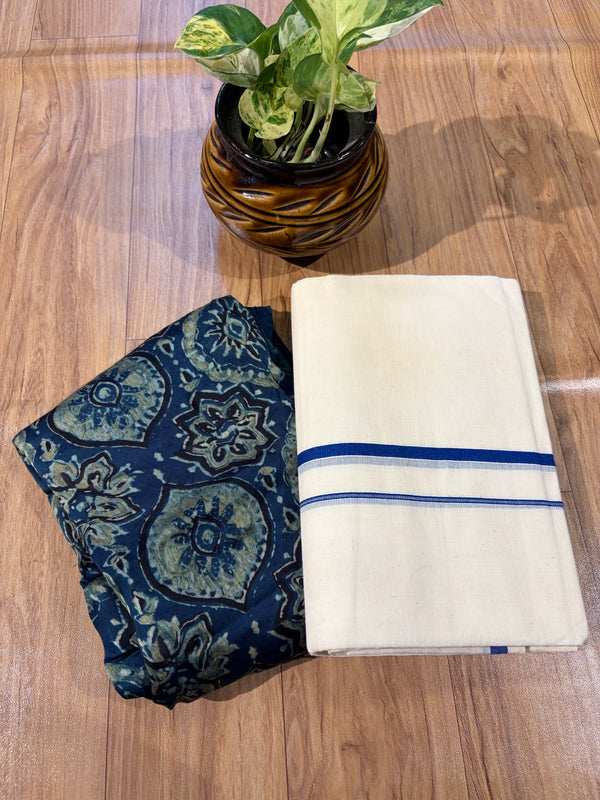 ๐ฟ Puliyilakkara Handloom Set Mundu with Blouse โ Timeless Kerala Tradition โจ
