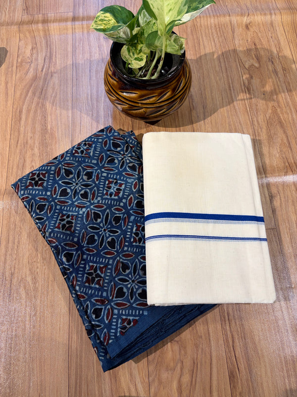 ๐ฟ Puliyilakkara Handloom Set Mundu with Blouse โ Timeless Kerala Tradition โจ