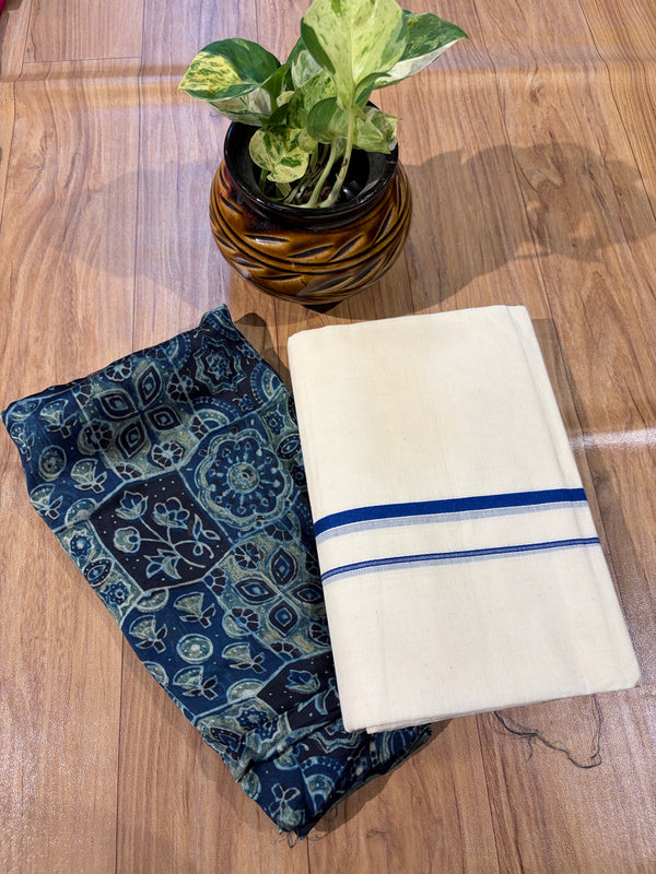 ๐ฟ Puliyilakkara Handloom Set Mundu with Blouse โ Timeless Kerala Tradition โจ