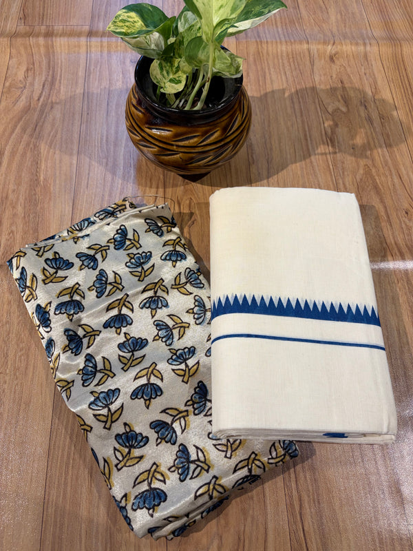 ๐ฟ Puliyilakkara Handloom Set Mundu with Blouse โ Timeless Kerala Tradition โจ