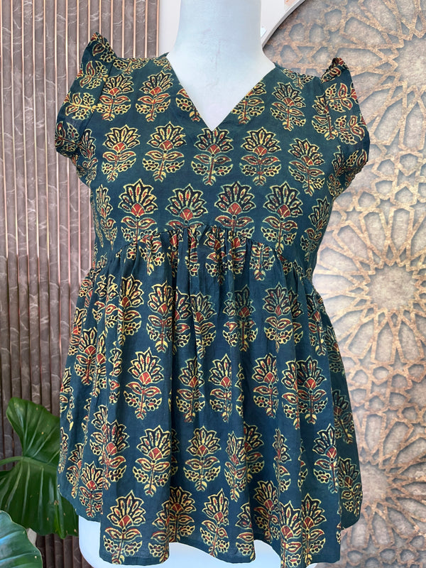 Aaliya trendy printed short kurti for women Ajrakh cotton flare kurti