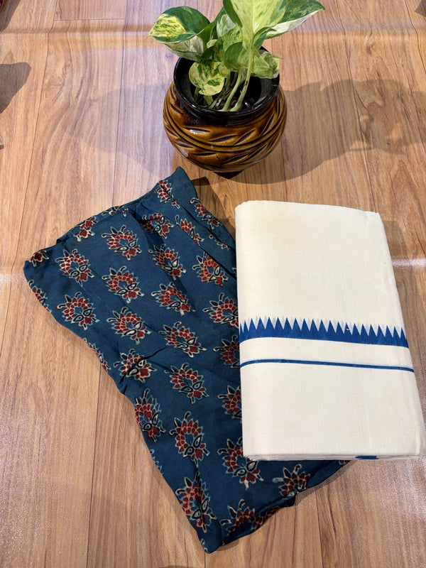 ๐ฟ Puliyilakkara Handloom Set Mundu with Blouse โ Timeless Kerala Tradition โจ