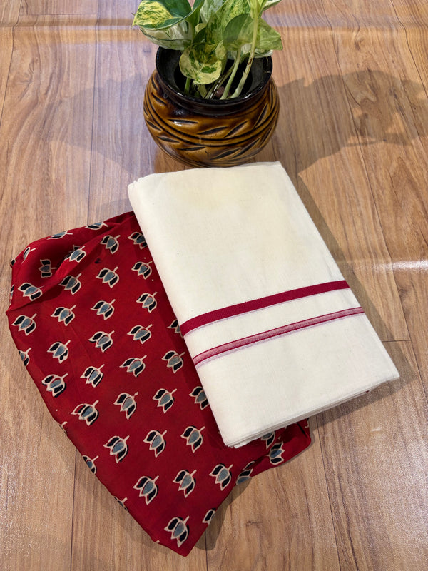 🌿 Puliyilakkara Handloom Set Mundu – Timeless Kerala Tradition ✨