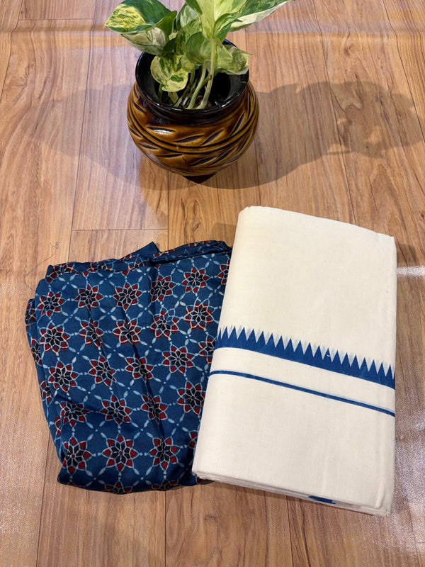 ๐ฟ Puliyilakkara Handloom Set Mundu with Blouse โ Timeless Kerala Tradition โจ