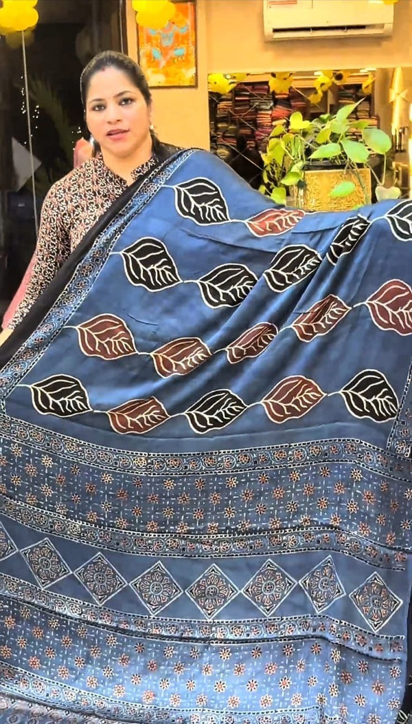 Ajrakh modal silk saree ZA7788