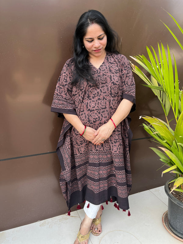 Ajrakh Print Pure Cotton KAFTAN | Black