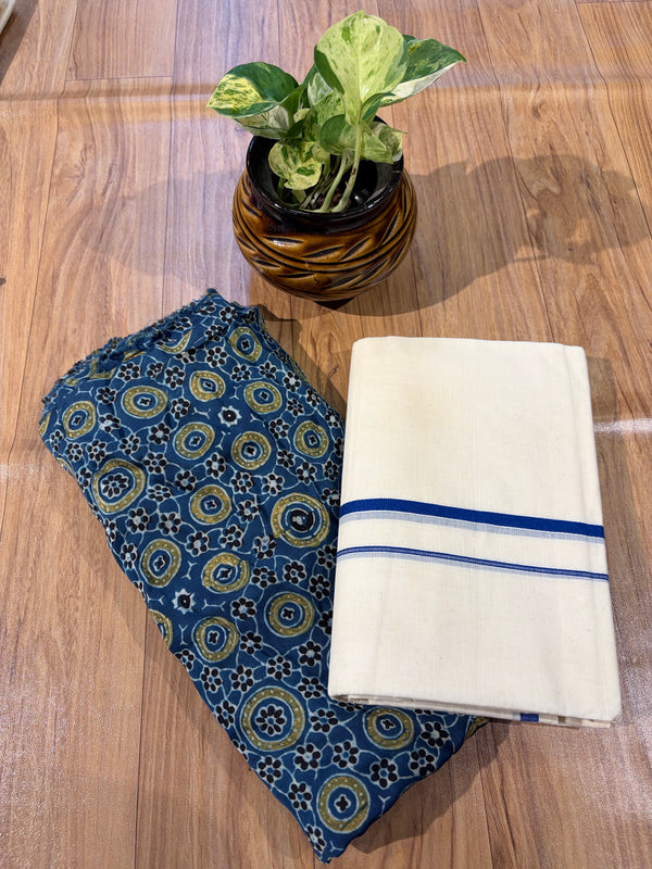 ๐ฟ Puliyilakkara Handloom Set Mundu with Blouse โ Timeless Kerala Tradition โจ