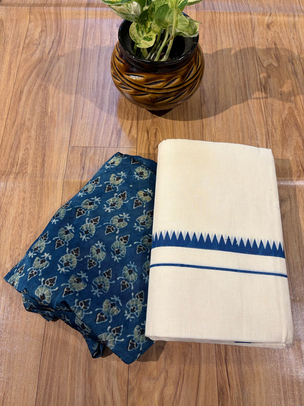 ๐ฟ Puliyilakkara Handloom Set Mundu with Blouse โ Timeless Kerala Tradition โจ