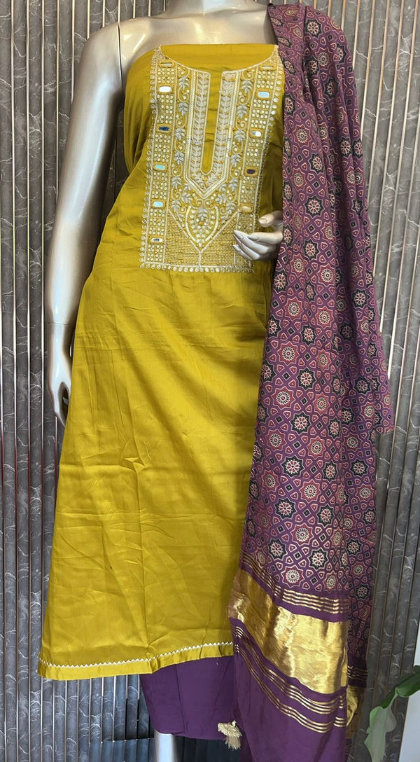 Cotton_slawar_set_mustard_yellow_laavyz_designskannur
