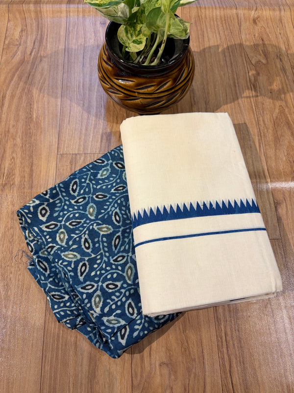 ๐ฟ Puliyilakkara Handloom Set Mundu with Blouse โ Timeless Kerala Tradition โจ
