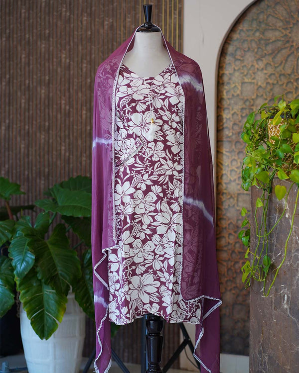 Ready-To-Wear Cotton Kurtha Set - Burgundy Bliss🌺