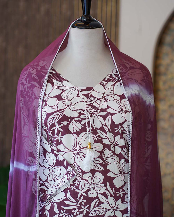 Ready-To-Wear Cotton Kurtha Set - Burgundy Bliss🌺