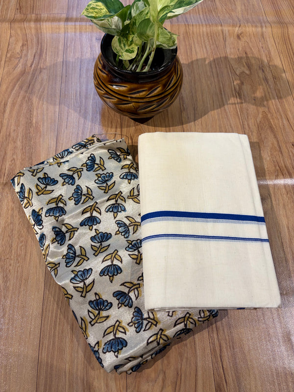 ๐ฟ Puliyilakkara Handloom Set Mundu with Blouse โ Timeless Kerala Tradition โจ