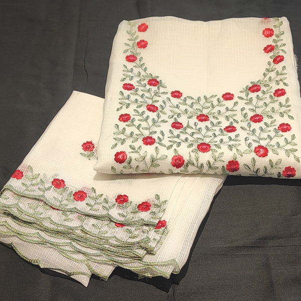 Soft net Cotta Unstiched Salwar suit material withMachine Embroidery - NAT5