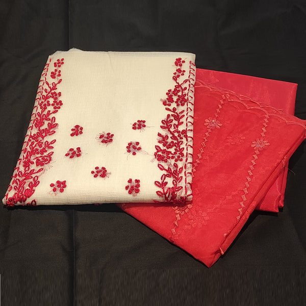 Soft net Cotta Unstiched Salwar suit material withMachine Embroidery