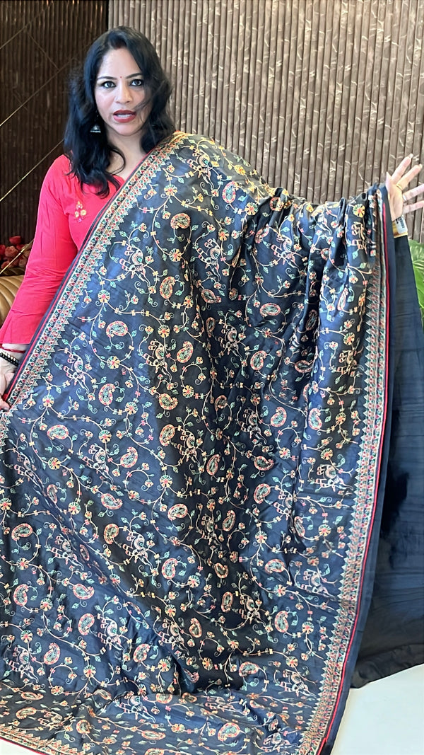 Semi Raw Silk Embroidery Saree – Grace in Every Thread ✨