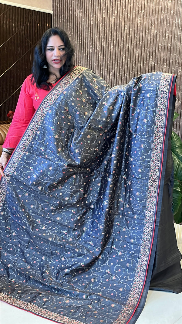 Semi Raw Silk Embroidery Saree – Grace in Every Thread ✨