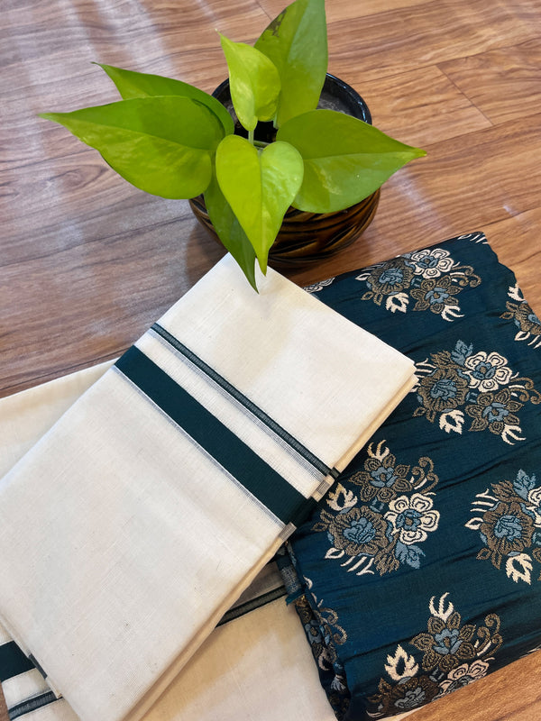 ๐ฟ Puliyilakkara Handloom Set Mundu with Brocade Blouse โ Heritage with a Touch of Royalty โจ