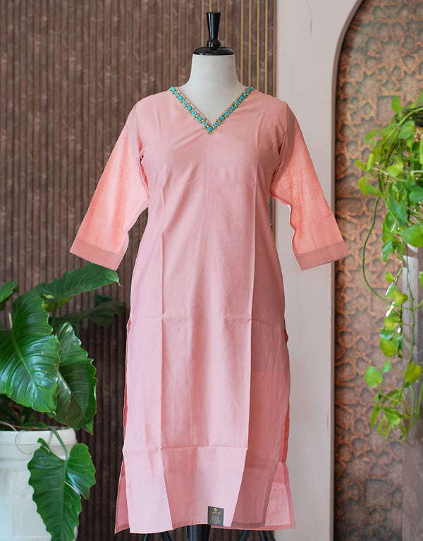 Slub Cotton Kurti with Embroidery Work – Elegance in Every Thread ✨