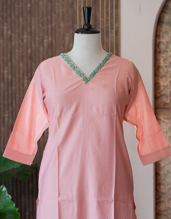 Slub Cotton Kurti with Embroidery Work – Elegance in Every Thread ✨