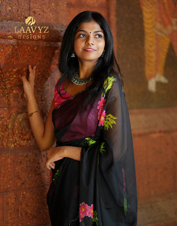 Teeby Organza Saree with Handwork – Sheer Elegance & Grace ✨