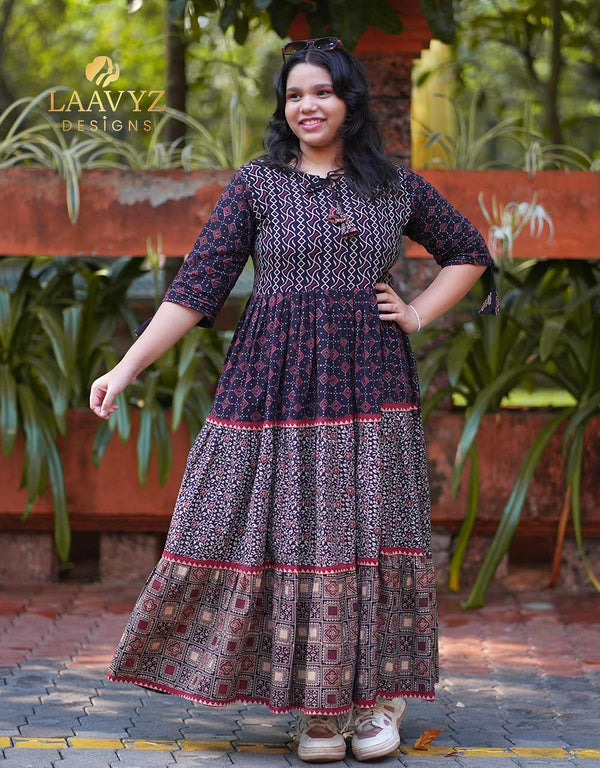 Pure Ajrakh Cotton Frock – A Heritage of Elegance ✨