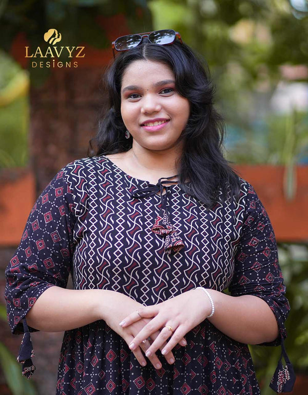 Pure Ajrakh Cotton Frock – A Heritage of Elegance ✨