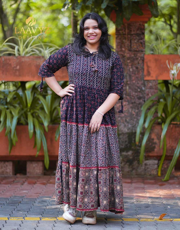 Pure Ajrakh Cotton Frock – A Heritage of Elegance ✨