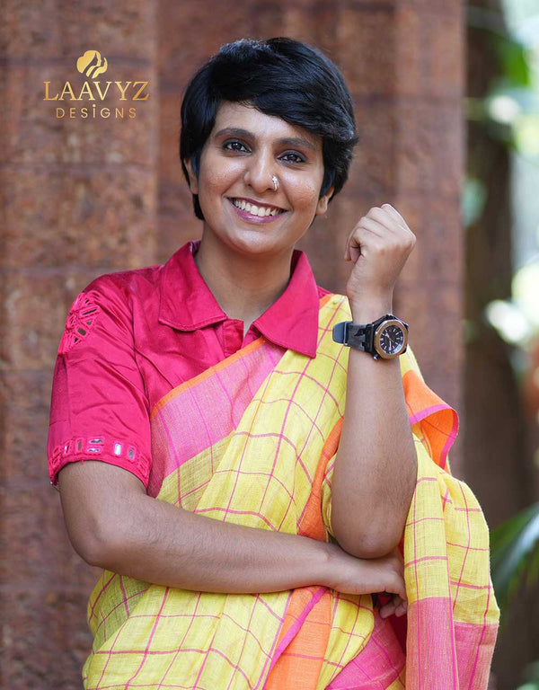 Linen Saree with Modal Handworked Readymade Blouse – A Fusion of Elegance & Comfort ✨