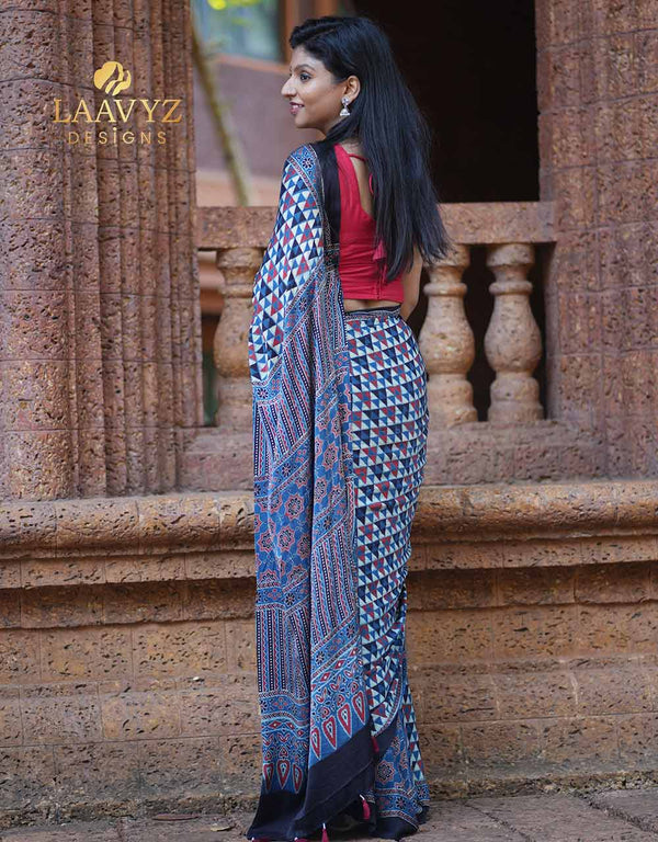 Ajrakh Modal Silk Saree – A Timeless Blend of Art & Elegance ✨