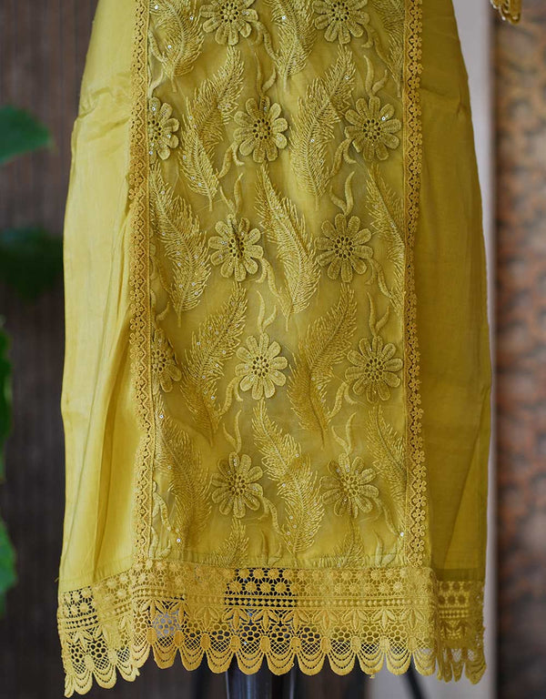 Semi-Silk Kurti Set with Soft Organza Shawl – Sheer Elegance ✨