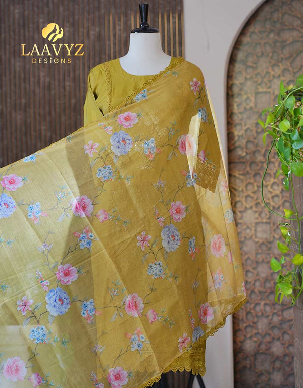 Semi-Silk Kurti Set with Soft Organza Shawl – Sheer Elegance ✨