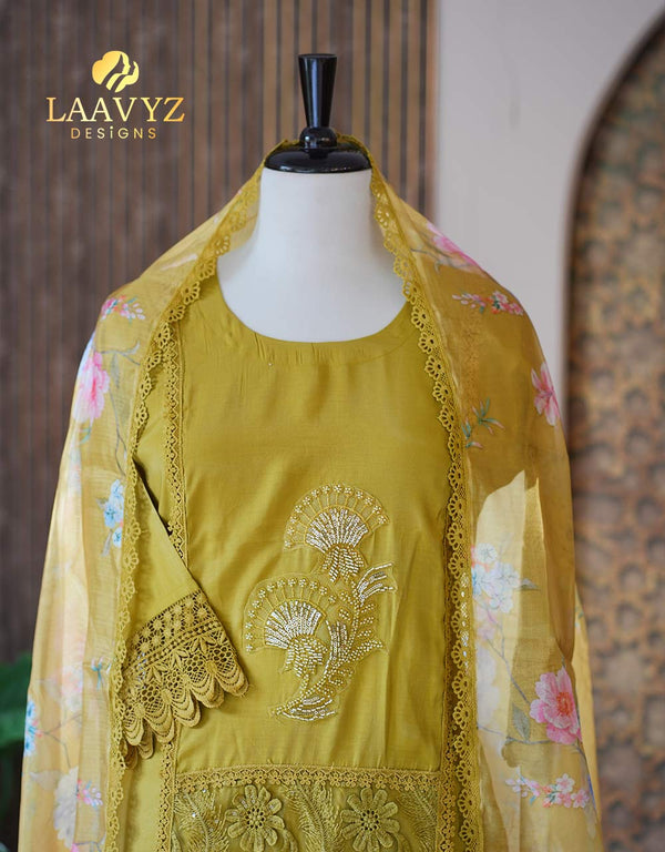 Semi-Silk Kurti Set with Soft Organza Shawl – Sheer Elegance ✨