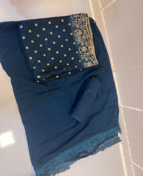 Semi silk salwar set with Chiffon Shawl - NAT08